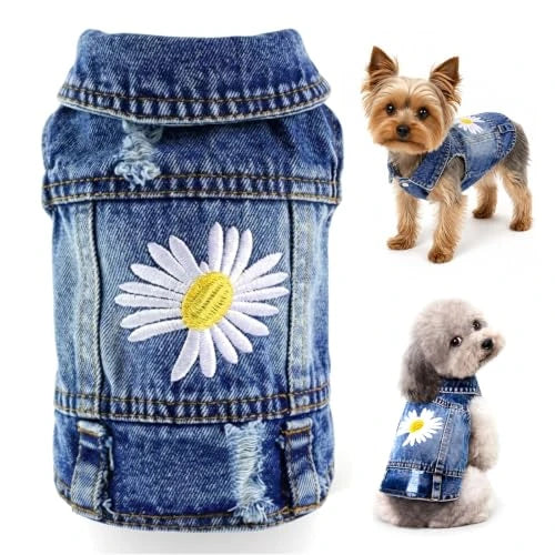 Daisy Embroidered Dog Denim Jacket