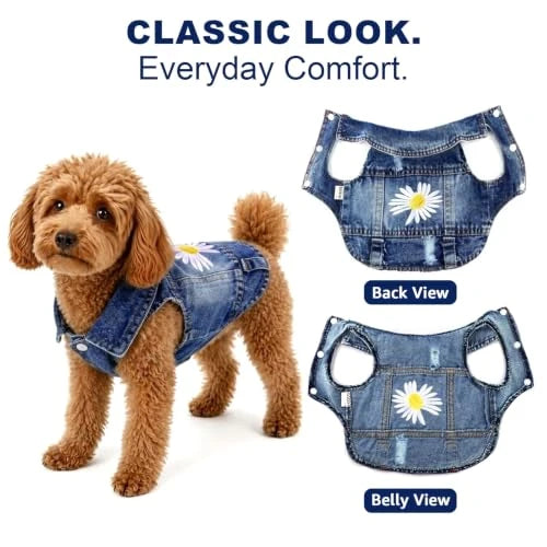 Daisy Embroidered Dog Denim Jacket