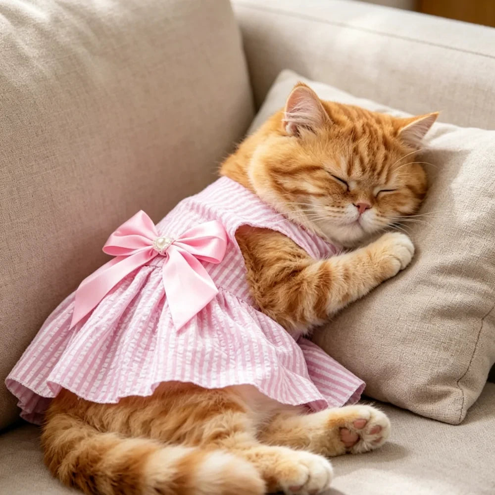 Striped Bow Pet Princess Dress