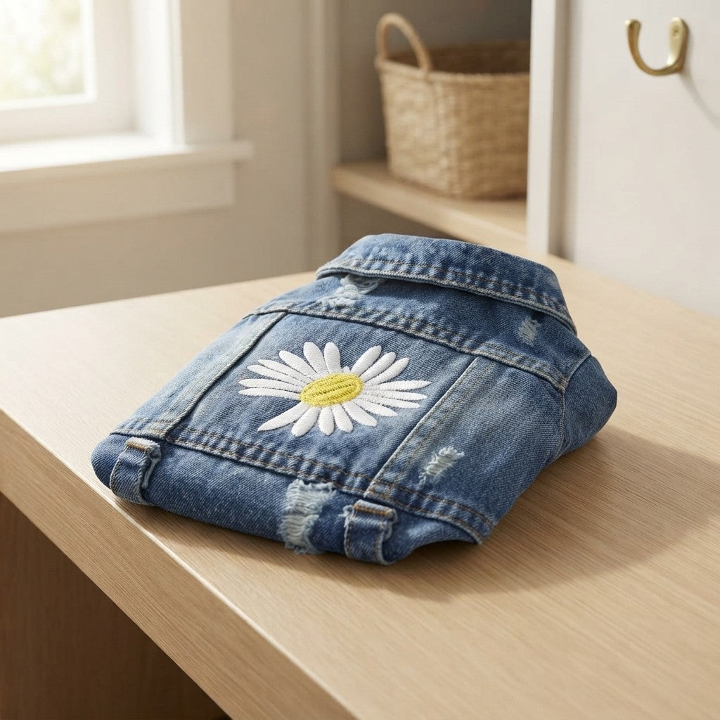 Daisy Embroidered Dog Denim Jacket