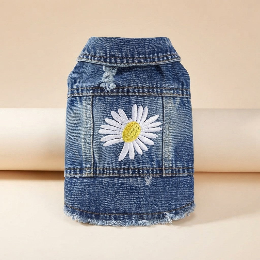 Daisy Embroidered Dog Denim Jacket